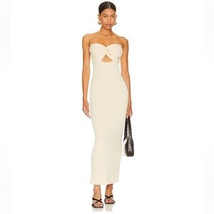 SNDYS Maia Maxi Strapless Maxi Dress in Sand
